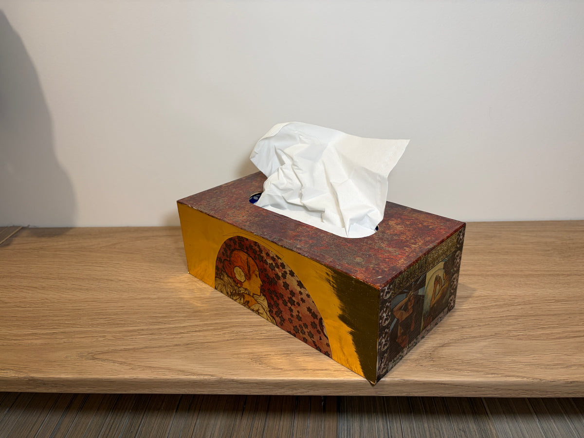 Boîte à Mouchoirs Décorative Art Nouveau — Décopatch Floral, Coffret en Bois
