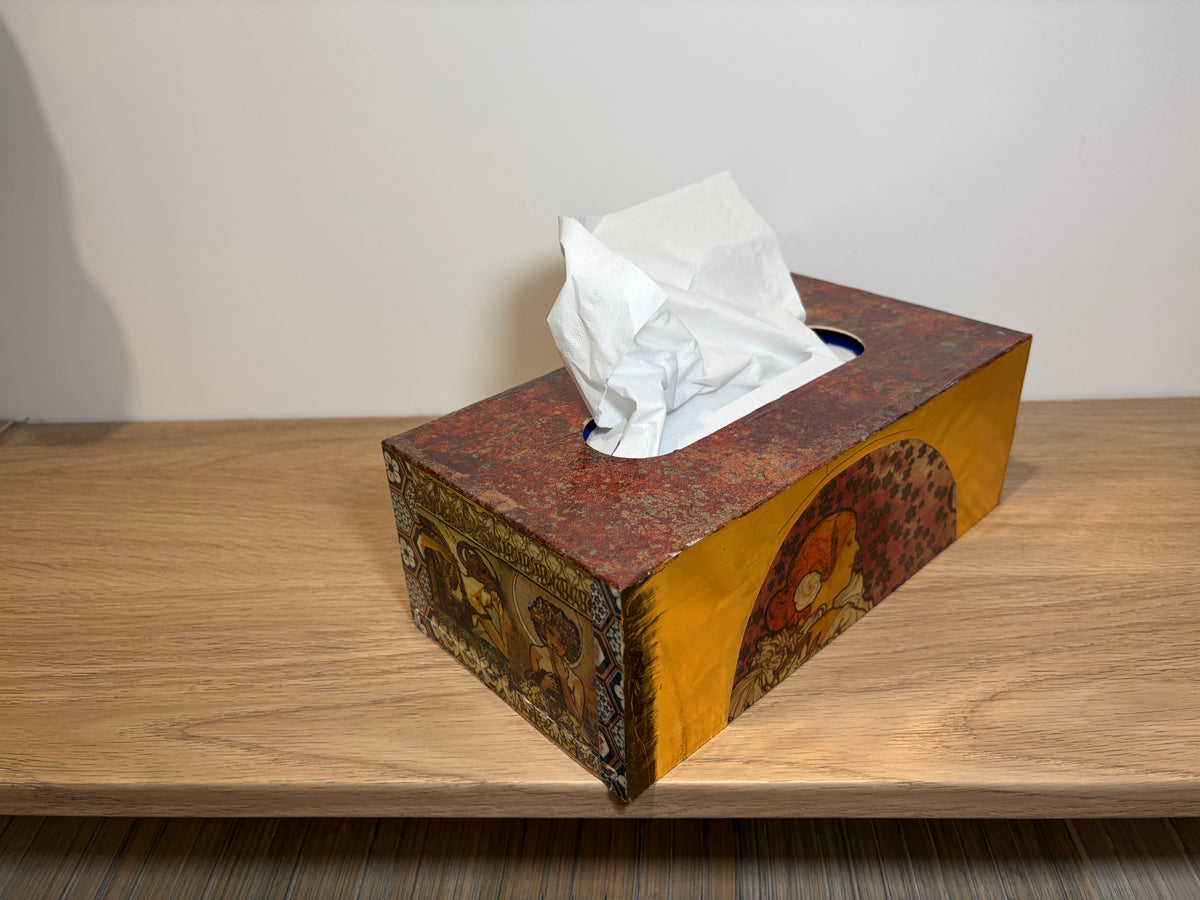Boîte à Mouchoirs Décorative Art Nouveau — Décopatch Floral, Coffret en Bois