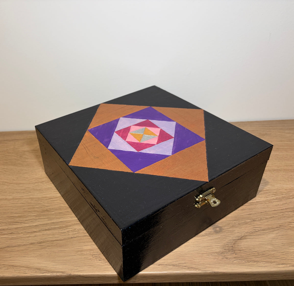 Boîte Décorative Art Déco — Peinte à la Main, Coffret en Bois Fait Main