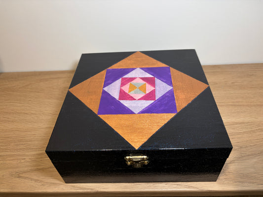 Boîte Décorative Art Déco — Peinte à la Main, Coffret en Bois Fait Main