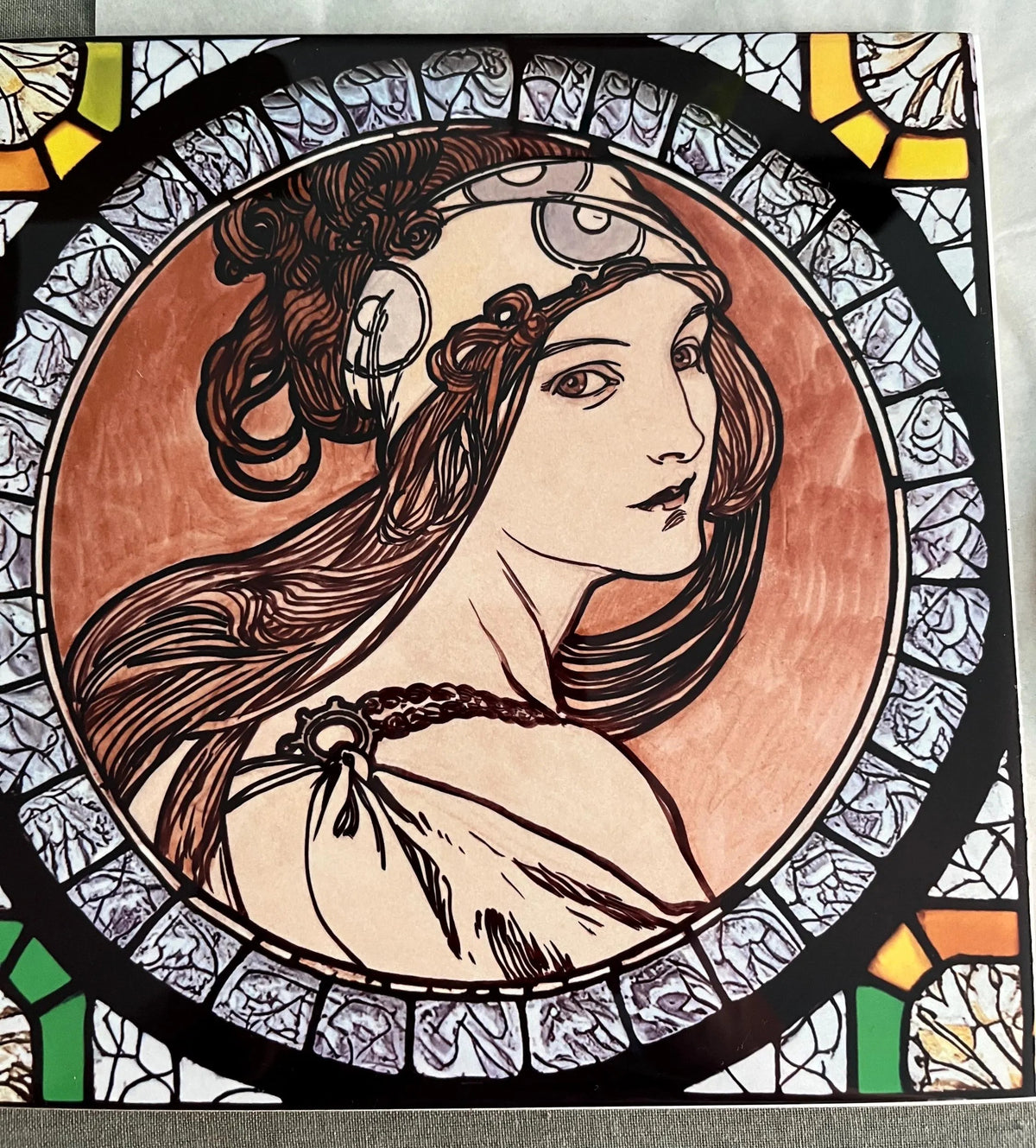 Carreau Céramique Vitrail 20x20 — Style Art Nouveau Mucha, Décoration Murale